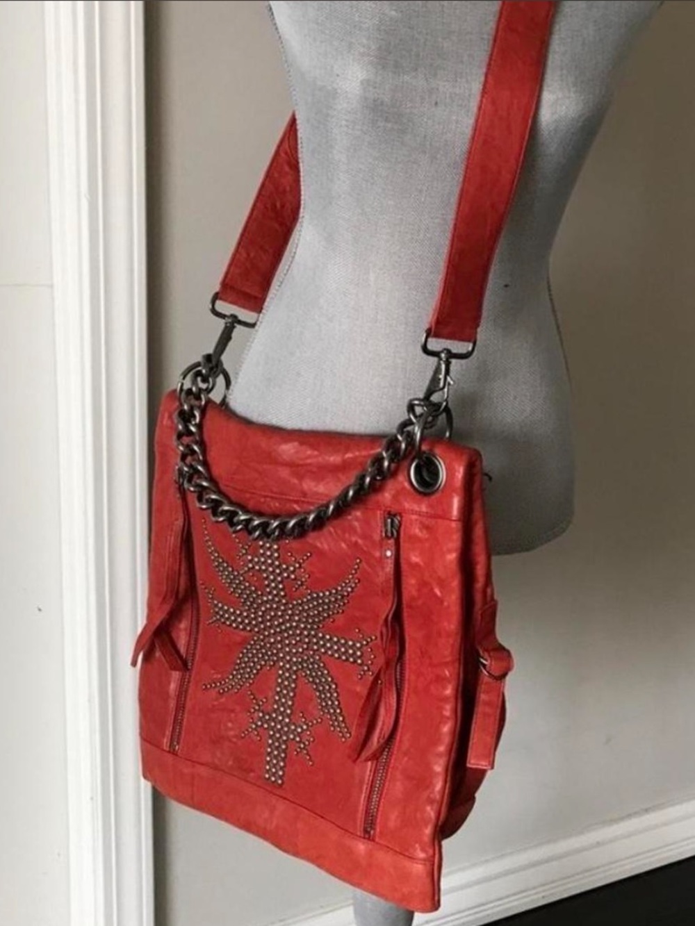 🎸 Thomas Wylde Red Leather Studded Suncross Mission Bag 💀
